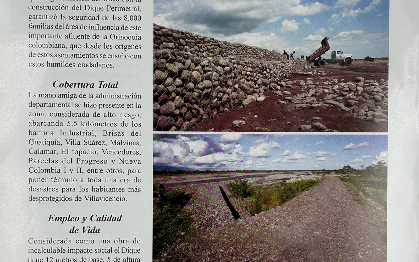 Dique Perimetral del Río Guatiquía según el archivo fotográfico de la Revista Hechos